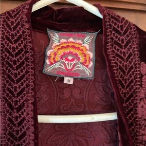 Johnny Was Burgundy Velvet Blazer